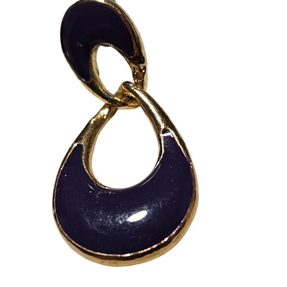 Vintage Gold Tone Purple Enamel Teardrop Dangle Earrings Retro Fashion Jewelry - Picture 2 of 4
